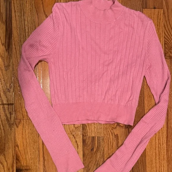TOME x RTR Pink Ribbed Crop Sweater Mock Neck Knit Medium - Picture 4 of 6